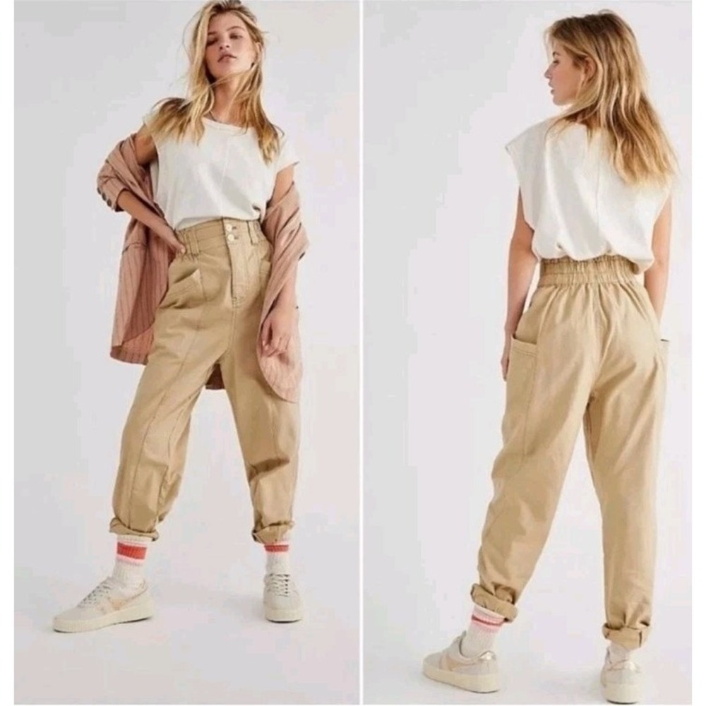Free People  Ready To Run Cinch Waist Cargo Pants Beige . XS